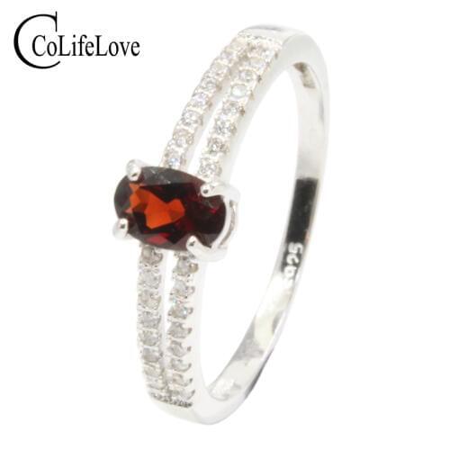 Fashion silver gemstone ring for party 0.4 ct natural blood red garnet ring solid 925 silver garnet jewelry romantic gift