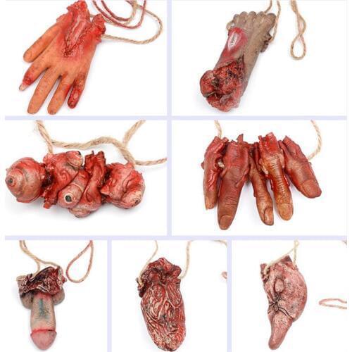 Halloween Horror Props Bloody Hand Haunted House Party Decoration Scary Fake Hand Finger Leg Foot Brain Heart Halloween Supplies
