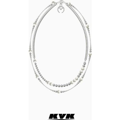 KVK natural white jade combination long necklace womens body chain sweater chain 2021 new light luxury niche accessories ins