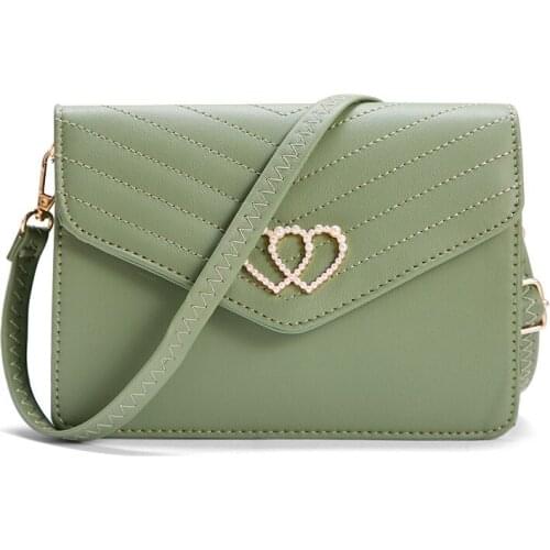 Double Heart Decor Small Square Bag for Women Simple Mini Shoulder Bag All-match Ladies Crossbody Bags Girl Chest Shopping Bags