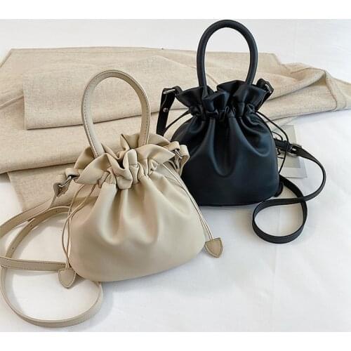 2021 Trendy Mini Drawstring Bucket Bag Cute Crossbody Handbags Pu Leather Small Womens Shoulder Messenger Bags Torebki Damskie