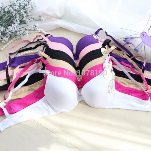 Fashion solid color glossy female underwear thin thick cup bra comfortable lady deu bra corset