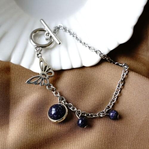 Fashion Stainless Steel Butterfly Bracelet Single-layer OT Clasp Hip-hop Small Adorn Article Jewelry #YXS34