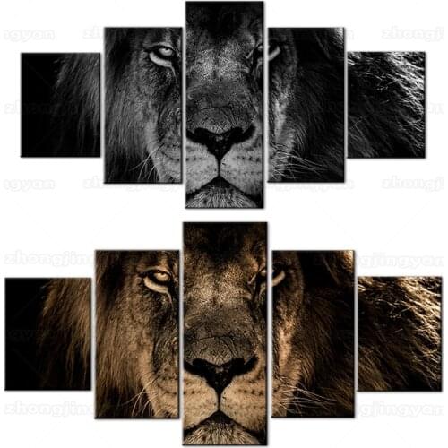 Modular Pictures 5 panels Lion Animal Canvas painting Wall Art Picture Home Decoration For Living Room Print Paintings Artwork