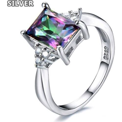 3 Colors /Engagement Wedding 925 Rings for Woman Colorful Square Cubic Zirconia Stone sapphire Wathet Navy Blue Mens rings