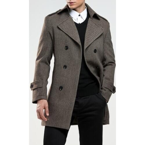 Obrix Classic Male Smart Casual Style Coat V-Neck Full Sleeve Double Breasted Herringbone Pattern Formal Coat For Men