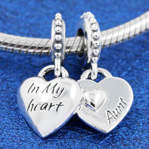 Original Aunt & Niece Split Heart Pendant Beads Fit 925 Sterling Silver Charm Pandora Bracelet Bangle Diy Jewelry