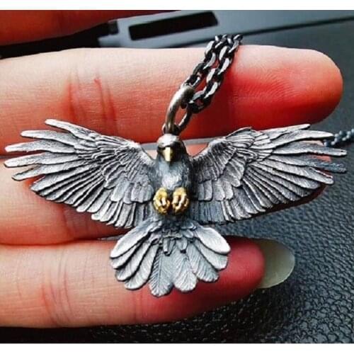 Silver Plated Animal Eagle Pendant Necklace Vintage Crow Pendant Punk Gothic Men and Women Hip Hop Party Jewelry Birthday Gift