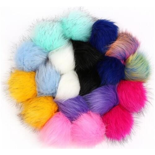 20pcs Faux Fox Fur Pom Pom Ball Fluffy Pompom with Elastic Cord for DIY Knitted Garments Ball Cap Hat Accessories 3.9 Inch