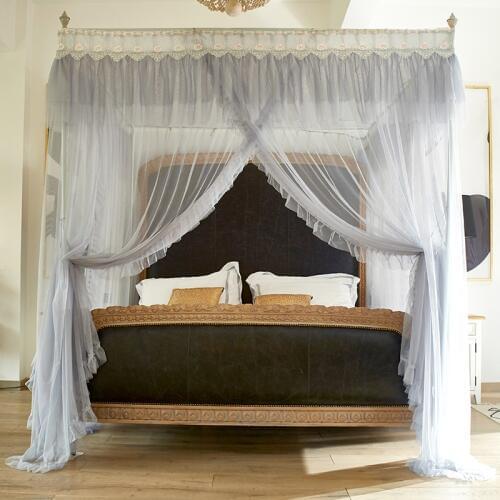 Romantic Princess gray Lace Canopy Mosquito Net with Frame for Twin Full Queen King Bed Mosquito