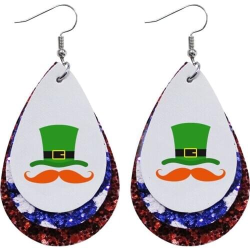 Happy St Patricks Day Leather Earrings Amscan Green Felt Irish Hat Shamrock