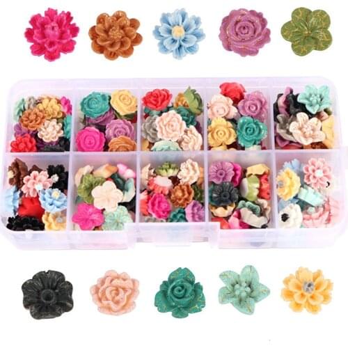 Boxed 9-12mm Mix Resin Flowers Ornament DIY Craft Supplies Basteln Jewelry Hair Accessories Materials Home Decor Embellishments