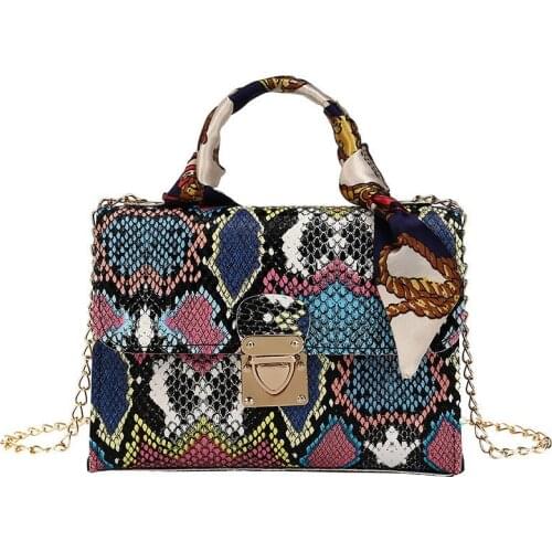 Shoulder Bag New Color Snakeskin Scarf Womens Bag Fashion Small Square Bag Chain Handbag for Women Ladies Messenger Bag