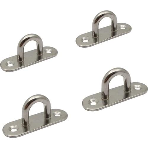 Heavy Duty 4pcs Mirror Polished 6mm Stainless Steel 316 Eye Plate Oblong Pad Eye Plate Metal Staple Ring Hook Marine Hardware