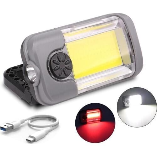 LED Work Light Portable COB Flashlight Torch USB Magnetic COB Lanterna Hanging Hook Lamp For Outdoor Camping