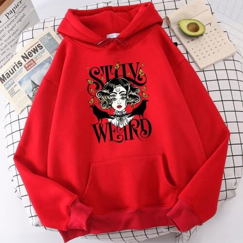 Stay Weird Creativity Print Hoody Womens Fashion Fleece Sweatshirt Vintage Casual Hooded Autumn Warm Oversized Streetwear Men