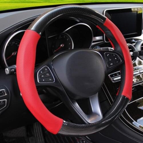Carbon Fiber Leather Steering Wheel Cover Auto Steering Covers Wheel Hub Cases Protector For BMX AUDI Mercedes Sports Car
