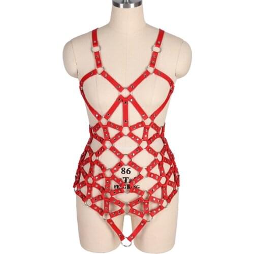 Leather Harness Lingerie Set Goth Garter Belts Women Straps Bra Sexy Body Harness Cage Suspenders Dance Skirt BDSM Underwear