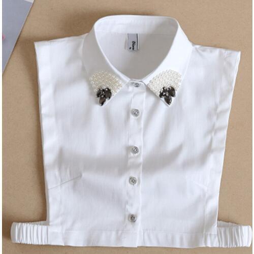 Vintage lady Women False Collar Tie Detachable White Blouse collier femme bead pearl detachable collar Beaded fake shirt collar