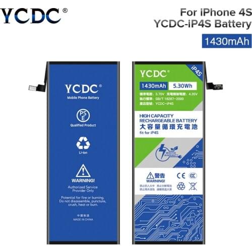 YCDC For iPhone 4S 4GS iPhone4S Battery High Quality Real capacity 3.7V 1430mAh Lithium Polymer Mobile Phone Batteries
