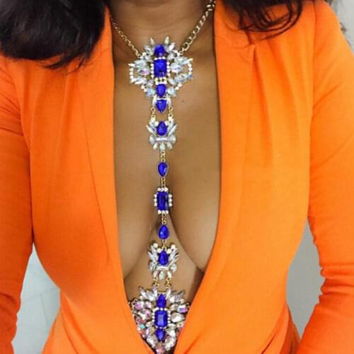 Best Lady Fashion Jewelry Bohemian Summer Crystal Body Necklace Chain Maxi Statement Necklace Pendant Long Necklace Women 5131