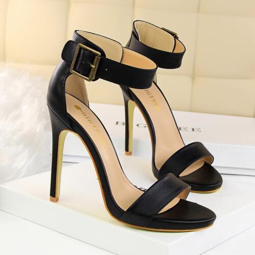 Women Sandals Shoes PU Leather Belt Buckle Strap 11.5cm Thin High Heels Solid Fashion Sexy Lady Party Club Female Pumps Shoes