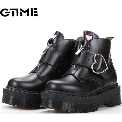 Womens Ankle Boots 2021 Winter Boots Ladies Heels Snow Platform Shoes Female Chunky Leather Flat Heels Gothic #SJPAE-683