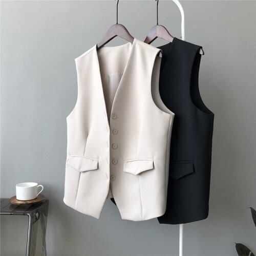 Korean Simple Temperament Suit Vest Womens Summer Autumn Loose Sleeveless Single-breasted Waistcoat Cardigan Jacket Tide aq729