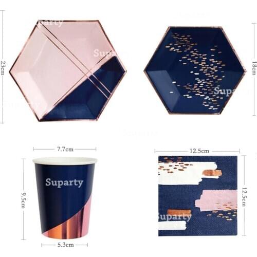 1Set Navy Blue Series Disposable Tableware DIY Gilding Paper Plates Tableware for Wedding Table Decor Birthday Party Supplies