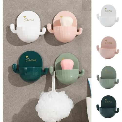 1PC Cactus Drain Soap Box Toilet Bathroom Punch-Free Soap Box Wall-Mounted Cartoon Soap Holder With Suction Cup