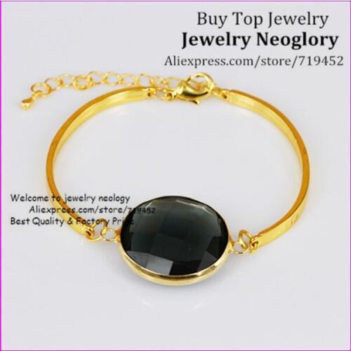 10PCS New Style Black Glass Quartz Bracelet Bangle ,Crystal Glass Bezel Quartz Connector Bracelet,Gold Color Bangle Unisex