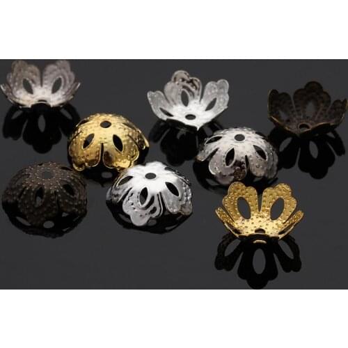 100pcs/lot 13.5x5.5mm hole 1.6mm Hollow Flower Spacer Beads End Caps Loose Beads Pendant DIY Charms For Jewelry Making Findings