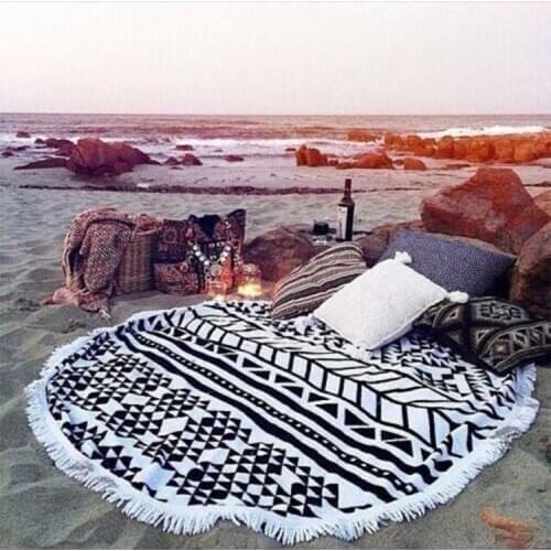 150cm New Summer Large Microfiber Printed Round Beach Towels With Tassel Circle Beach Towel Serviette De Plage