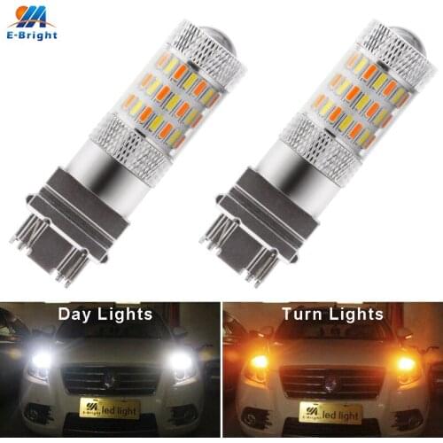 2PCS W21/5W T20 7443 4014 60 SMD Dual Colors Switchback 12V DC LED Car Turn Signal Auto White/Amber 600Lm Driving Brake Lamps