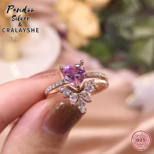 2021 Trend S925 Sterling Silver Jewelry 1:1 Copy,SWAN Simple Pink Crystal Love Heart Double For Women Elegant Party Jewelry