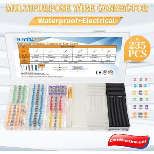 235PCS Waterproof Sleeve Solder Seal Wire Connectors Heat Shrink Tubings Kit Cable Terminal Tool Assortment Set