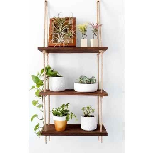 Decorative Design Handmade 3 Pcs Natural Wood Shelf Bookcase Flower Pot Accessories Rack Home Decoration Kitchen Office 2021