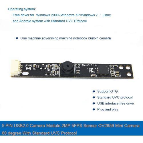 5 PIN USB2.0 Camera Module 2MP 5FPS Sensor OV2659 Mini Camera 60 degree With Standard UVC Protocol