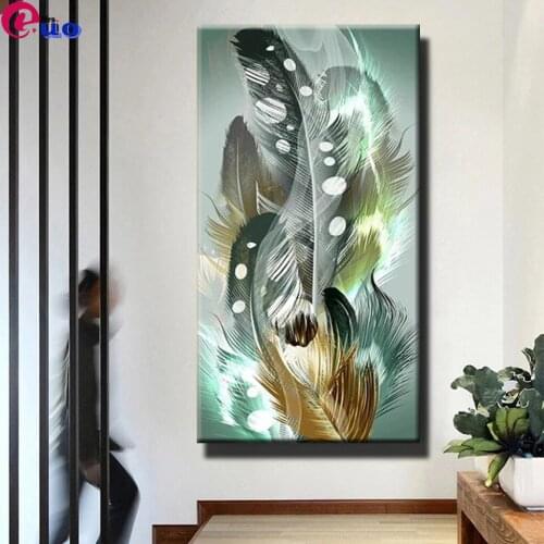 5d Diamond Painting Abstract Artistic Colorful Feathers Full Round Drill Square DIY Diamond Embroidery Cross Stitch Mosaic Decor