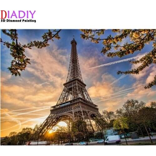 5D Round Diamond Painting Cross Stitch Eiffell Tower Scenery Full Square Diamond Mosaic Embroidery Paris Picture of Rhinestones