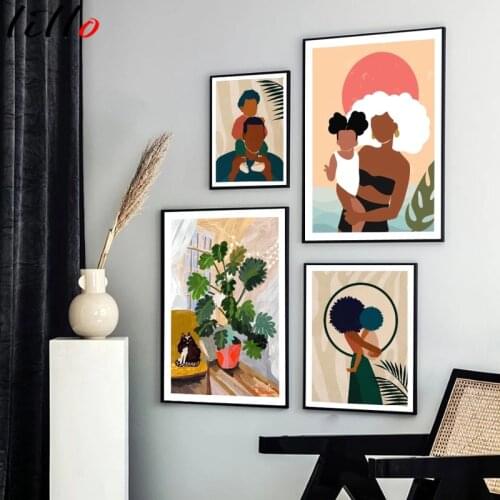 Nordic abstract posters and prints, hood and mother with kids love photo canvas painting wall art bedroom home decor