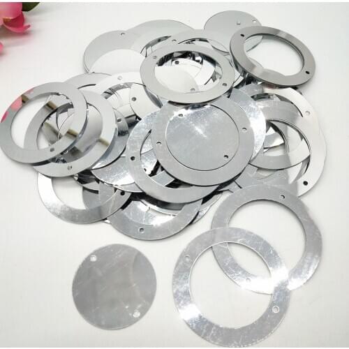 50g Silver 43mm Large Round Circle Sequins PVC Flat Paillette For Crafts 2pcs Set Spangles with Side Holes