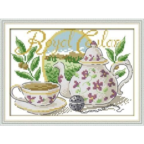 The tea artistic conception cross stitch kit cartoon 14ct 11ct count canvas stitches embroidery DIY handmade needlework plus