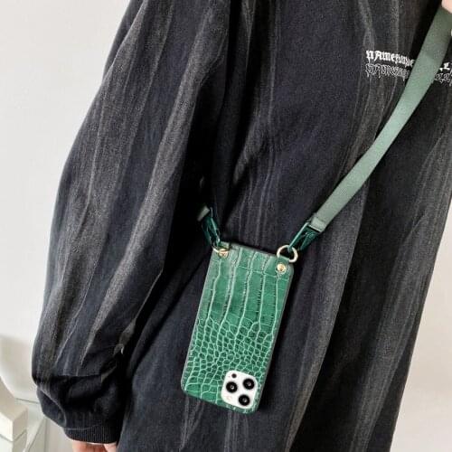 Crocodile Texture Strap Cord Chain Case For iPhone 12Mini 12 11 Pro Max X Xr Xs Max 6s 7 8 Plus SE Neck Lanyard PU Leather Cover