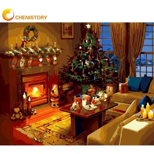 CHENISTORY Painting By Number Christmas Tree Parlour Kits For Adults Handpainted DIY Coloring By Number On Canvas Home Decor