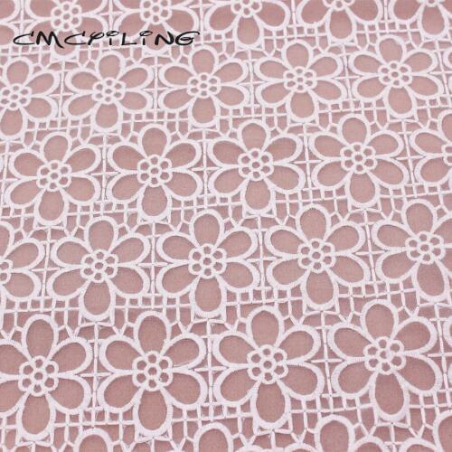 CMCYILING Beige Embroidery Organza Fabric Embroidered Floral Apparel Tissu Sewing Skirt Cloth Lace Fabric 100*130cm