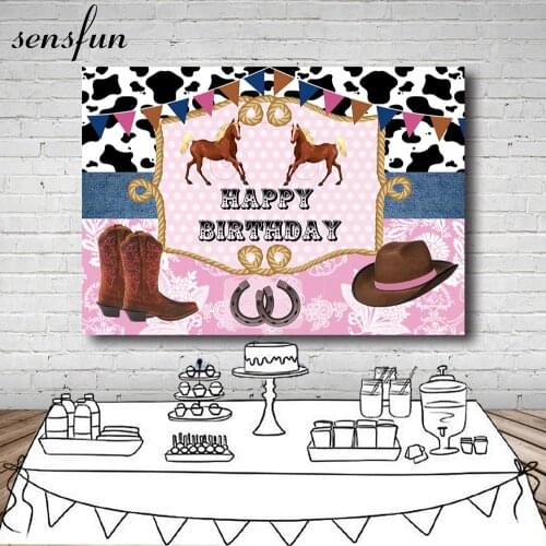 Sensfun Cowboy Theme Girls Boys Birthday Party Backdrops For Photography Bunting Felt Hat Boots Backgrounds Custom Photocall
