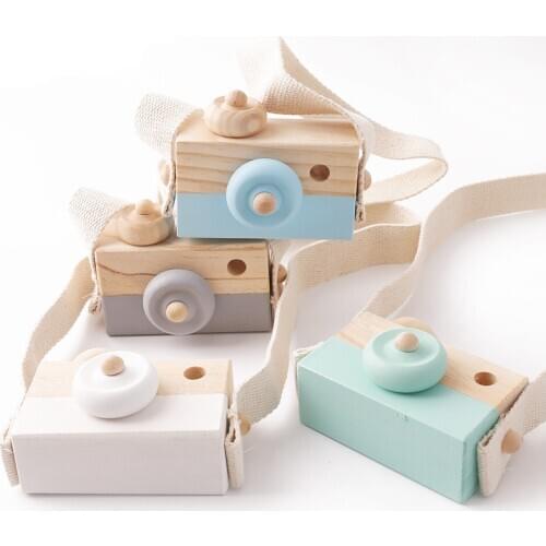 1pcs Wooden Baby Camera Baby Toys Montessori Toys For Children Wooden Childrens room decoration pendant Newborn wooden camera