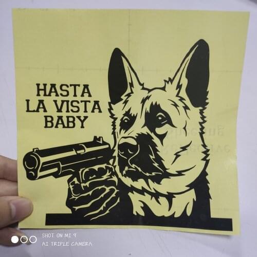 FD527A Die-Cut Vinyl Funny German Shepherd Dog Puppy With Gun Car Stickers Pet Animal Dogs Art Laptop Computer Decal