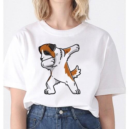 Women T Shirts Short Sleeve Dancing Dog Print Fashion 90s Casual Tee Shirts O Neck Female Ladies Clothing Harajuku T-Shirts